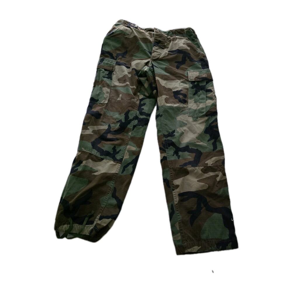 Vintage US Army BDU Cargo Pants Mens Small Short Woodland Camo Ripstop Field 90s